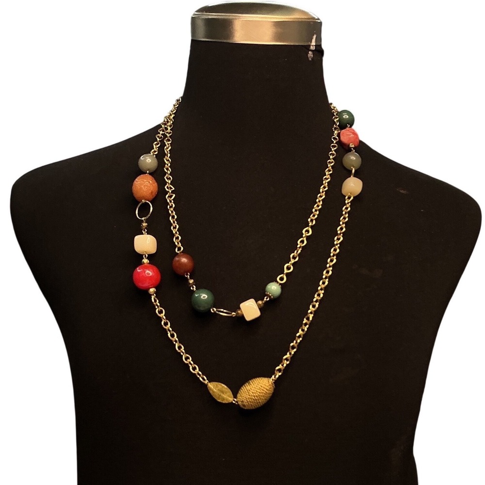 Beaded‎ Station Necklace Womens OS Multi Color Excellent Boho Long Chain